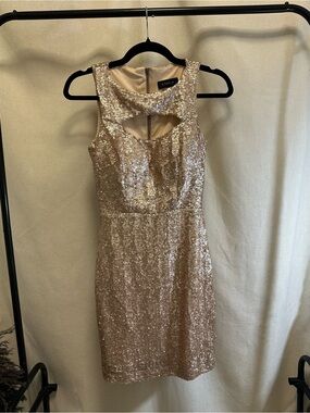 B Darlin Rose Gold Sequin Cutout Mini Dress